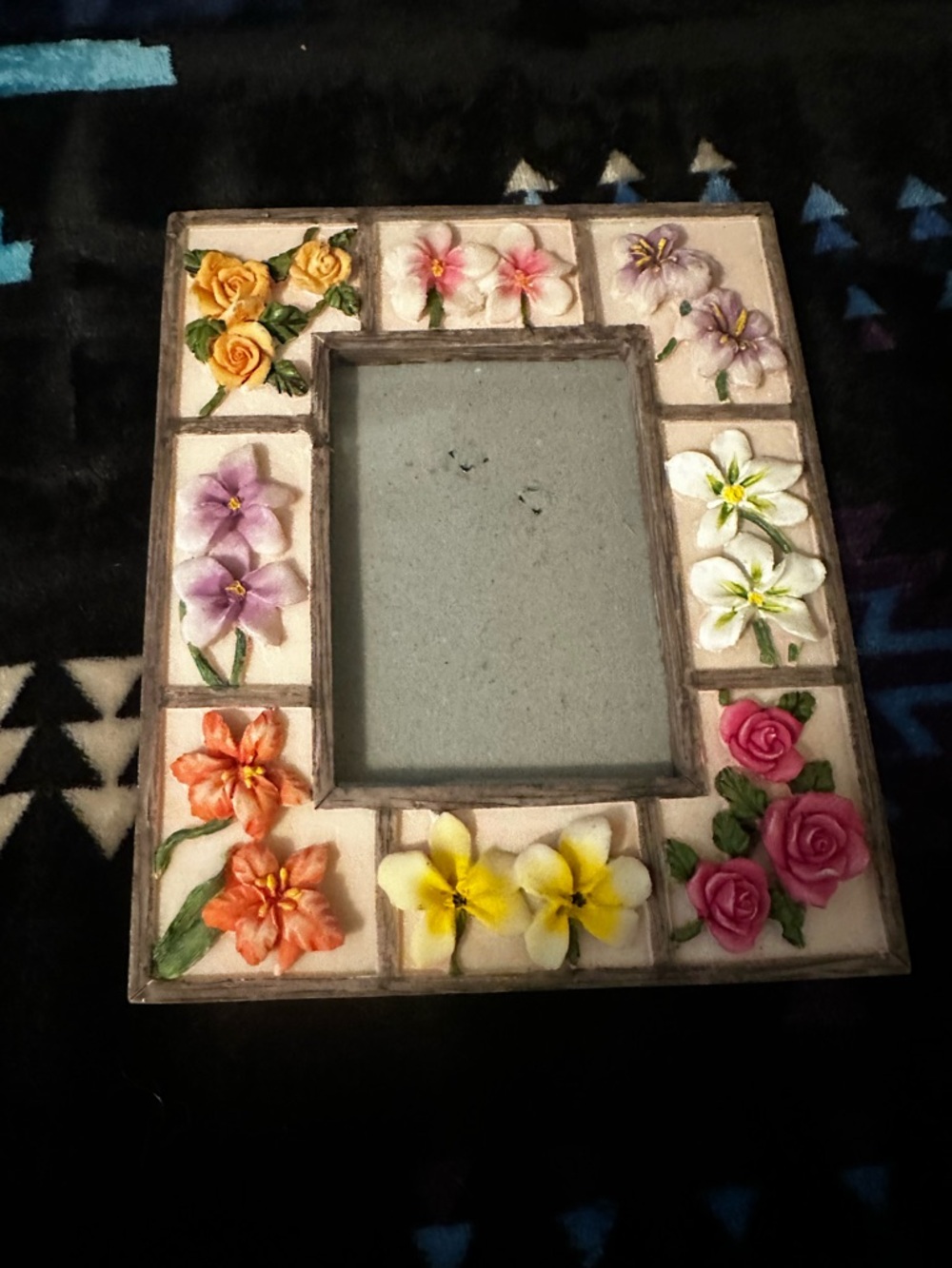 Handcrafted Floral Mosaic Picture Frame - Multicolored